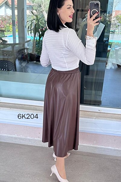 İnce Topuk Zippered Leather Skirt 6K204