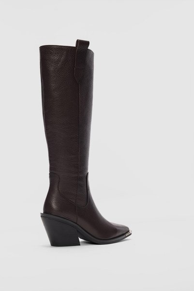 selin shoes Avyssa Genuine Leather Short Zippered Pointed Toe Women's Boots - Brown