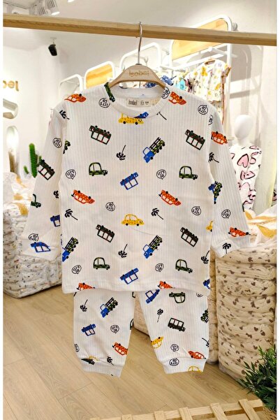 İsobel Kids Boy's Car Patterned Corded Fabric Interlock Fabric Long Sleeve Pajama Set