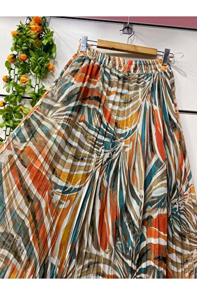 edu collection Patterned Chiffon Bohe Bell Skirt with Lining