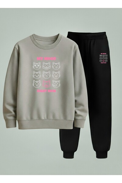 LORVEX Sweatshirt - Tracksuit Set Girl's Crew Neck My Mood Printed 3 Thread R...