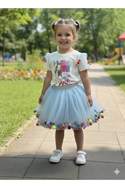 BİLGEN Style Момичешка пола с помпони, еластична талия и помпони на раменете,...