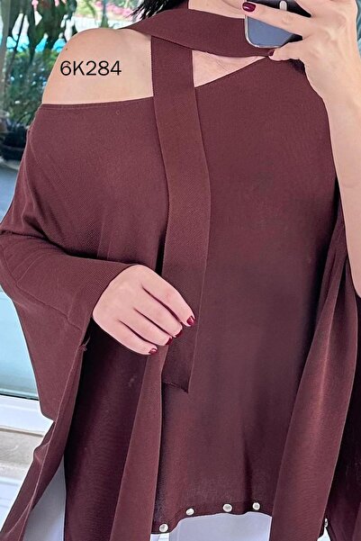 İnce Topuk Scarf Knitwear Poncho 6K284