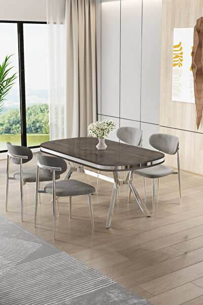 Canisa Olya Serisi 90x168 MDF Sabit Lak Panel Antrasit İroni Masa Takımı Krom...