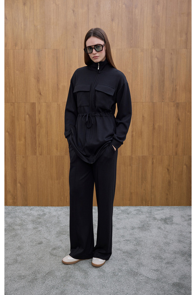 Birgül Bektaş Black Sweatshirt with Waist Tie Detail