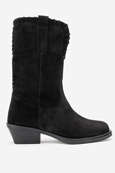 Dericlub Women's Vintage Short Heel Cowboy Boot Real Suede Leather Rg 3521 Black