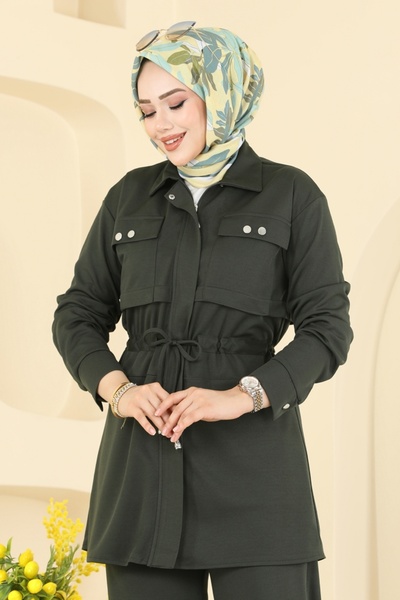 ModaMerve Gömlek Yaka Krep Takım 24005UKB139-MS Haki