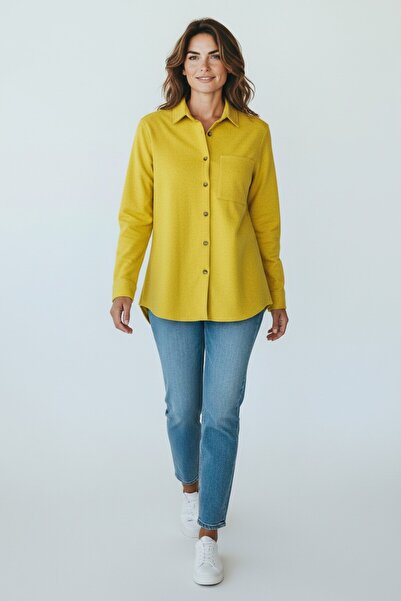 LU'NA.CO Kadın Oversize Kalın Kışlık Kaşe Cepli Gömlek