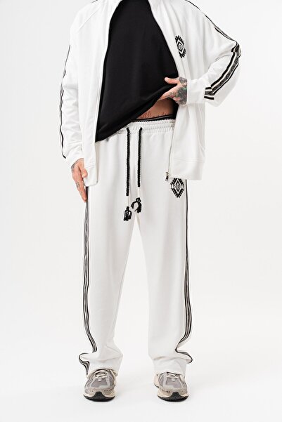 Respire Men's Stripe Detailed Winter Doubleface Baggy Sweatpants Ecru