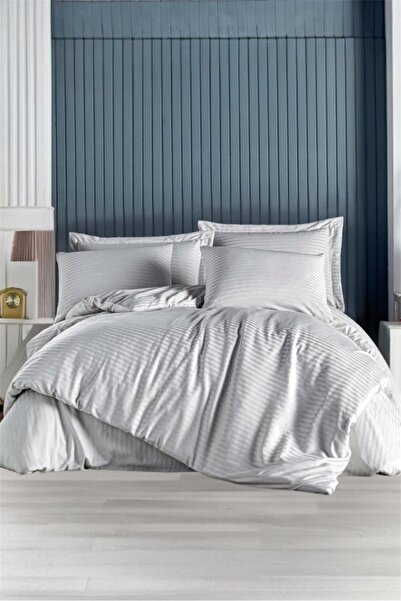 Bayev Berry Gray Double Cotton Satin Duvet Cover Set 200 X 220