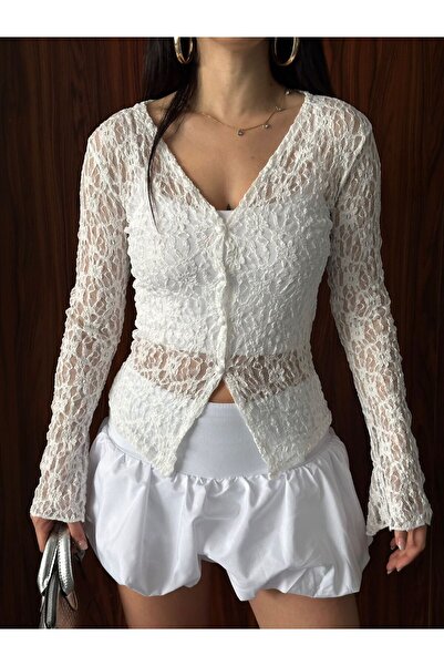 salome butik Full Buttoned Lace Blouse