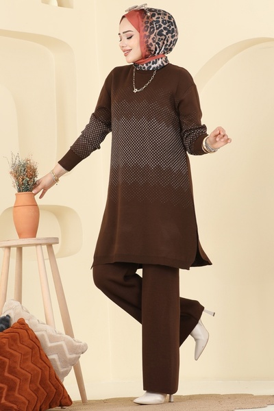 ModaMerve Yandan Yırtmaçlı İkili Takım 2754AYD574-MS Kahve