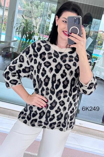 İnce Topuk Leopard Patterned Bearded Knitwear Blouse 6K249