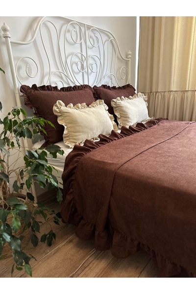 Decamor home Ruffled Dark Brown Bedspread Double Size