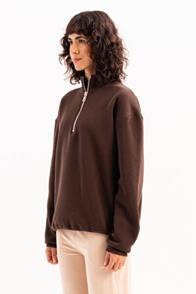 JUSTEVER Oversized Damen-Sweatshirt mit Stehkragen und halbem Reißverschluss