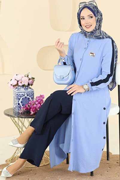 ModaMerve Düğme Detaylı Aerobin Takım 2752SL432-MS Bebe Mavisi