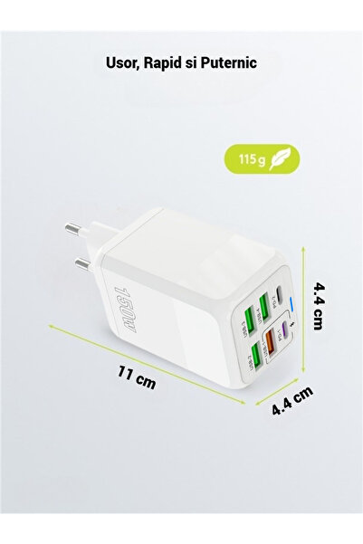 AdyMel 150W Super Fast Charger, 6 ports (4xUSB-A + 2xPD Type-C), White