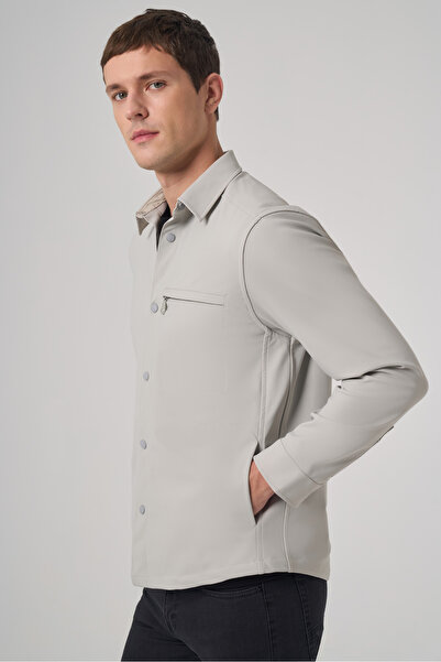 Morven Men's Gray Polyester Trend Straight Dynamic Fit Berber Collar Shirt Jacket