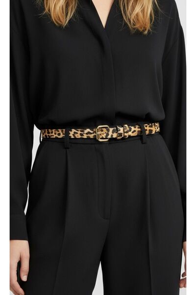 Gesa Women's Gold Buckle Thin Leopard Belt Dress Belt Shirt Belt Trouser Belt Coat Belt