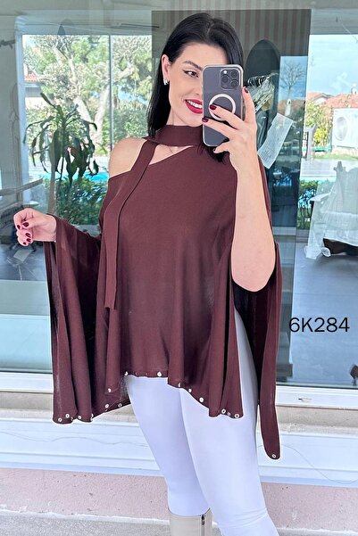 İnce Topuk Scarf Knitwear Poncho 6K284