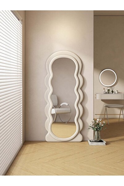 Muummirror 160 cm Kadife Kumaş Çerçeveli Dekoratif Duvar Boy Aynası - Konsol Üstü Salon Aynası