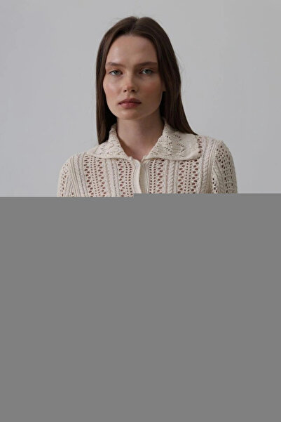 GENCULUS Shirt Collar Long Sleeve Knitwear Ecru