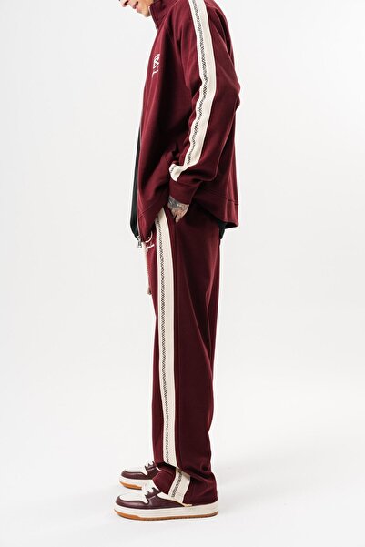 Respire Men's Ffb Striped Detail Winter Doubleface Baggy Sweatpants Burgundy