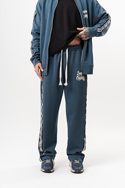 Respire Men's Splash Striped Detail Winter Doubleface Baggy Sweatpants Petrol