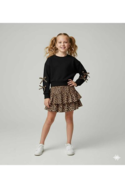 renkli diyar Girls' Skirt Suit Printed for Holidays, Everyday, School, Nursery, Kindergarten, Primary School