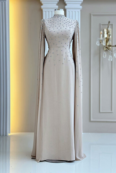 Amine Hüma Afra Abiye Elbise Bej