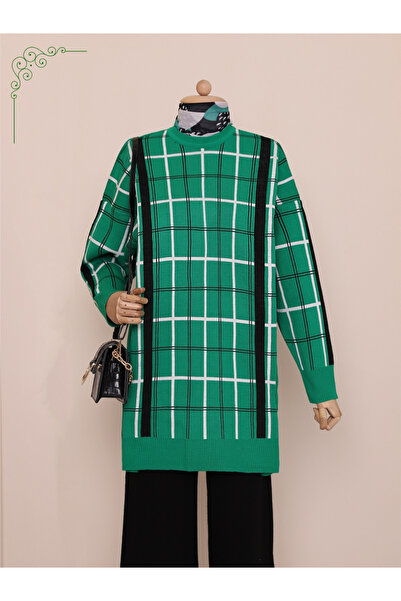 HİJABAYA Χαλαρό πλεκτό τούνικ διπλής στρώσης με τετράγωνο σχέδιο