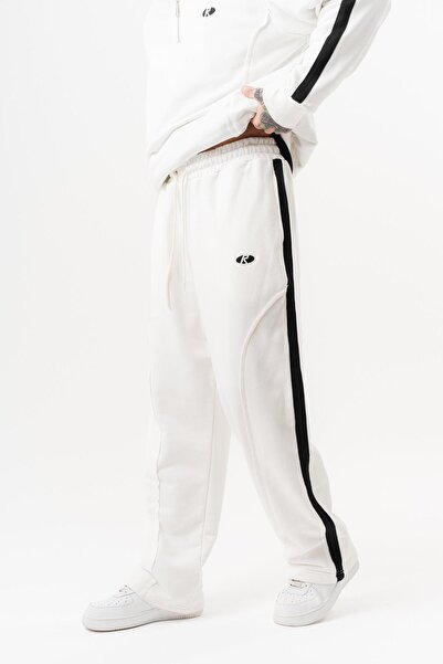 Respire Men's Diagonel Baggy Sweatpants with Dirty Stitch Detail Ecru