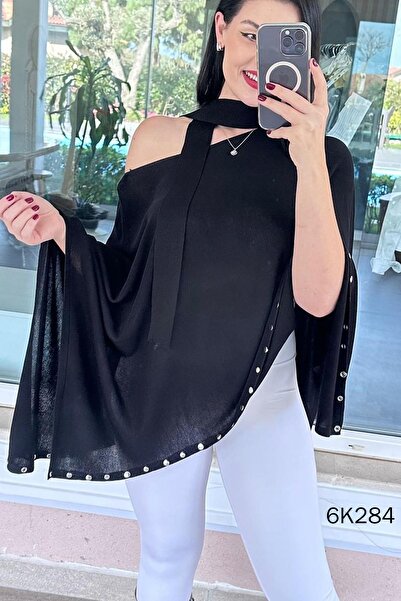 İnce Topuk Scarf Knitwear Poncho 6K284