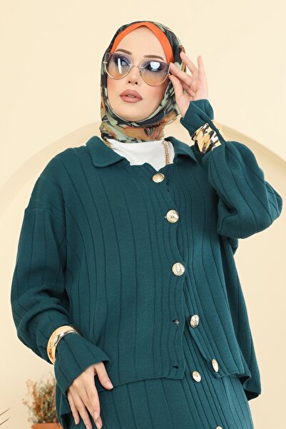 ModaMerve Önden Düğmeli Etekli Takım 2757AYD574-MS Petrol