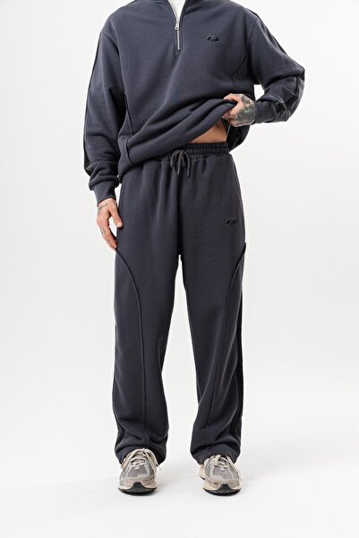 Respire Men's Diagonel Baggy Sweatpants with Dirty Stitch Detail, Smoked