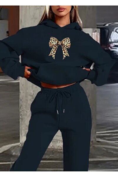 tkn your style Leopard Ribbon Bottom Top Set Fashion Print Design Trend Hooded Sweatshirt