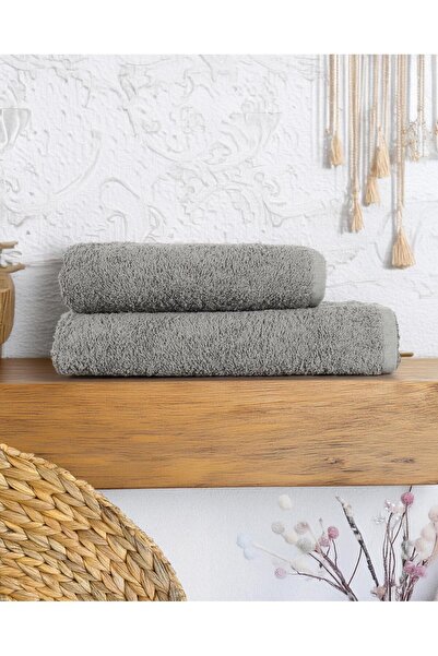 Gön Ev Tekstili طقم مناشف رمادية مكون من قطعتين - منشفة حمام + منشفة رأس |   ...