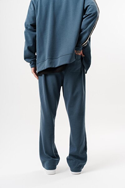 Respire Men's Striped Detail Winter Doubleface Baggy Sweatpants Petrol