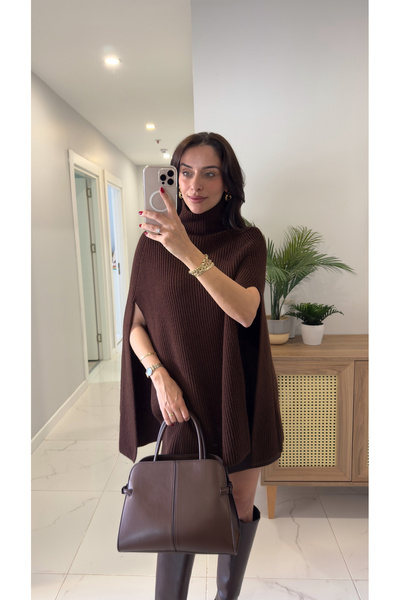BİRCANÇİL Zorenn Brown Poncho Knitwear