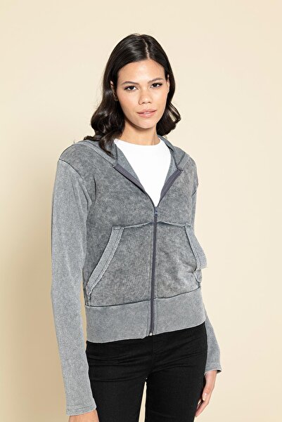 FOR YOU MODA Grauer Kapuzenpullover mit Reißverschluss – waschbar