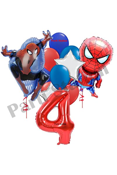 Parti Station Örümcek Adam 4 Yaş Balon Set Avengers Örümcek Adam Konsept Doğum Günü Kırmızı Rakam Balon Set
