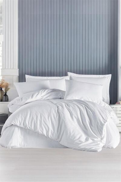 Bayev Berry White Double Cotton Satin Duvet Cover Set 200 X 220