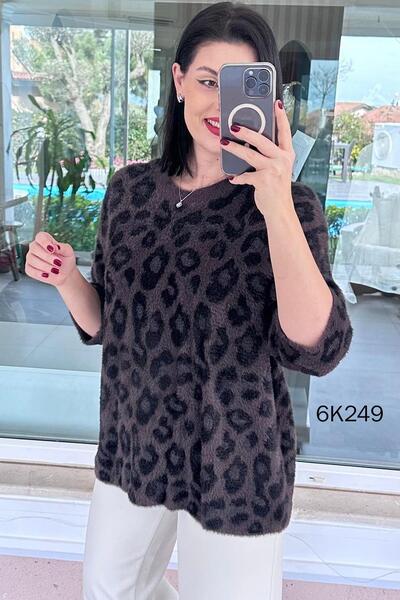 İnce Topuk Leopard Patterned Bearded Knitwear Blouse 6K249