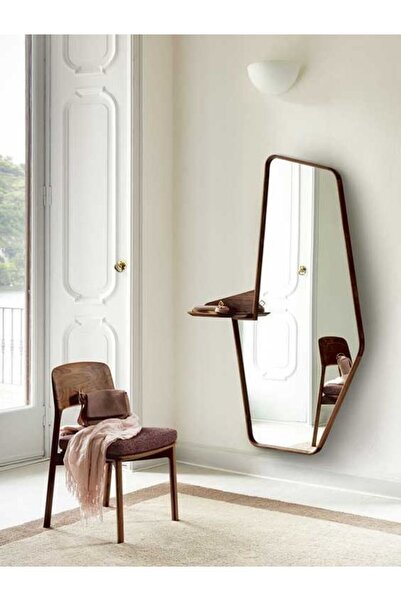 Muummirror 150 cm Asimetrik Dekoratif Duvar Boy Aynası-Doğal Ahşap Masif Çerç...