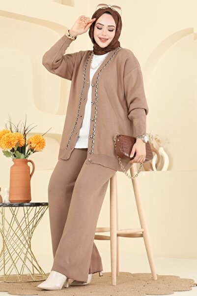 ModaMerve Önden Düğmeli Hırkalı Takım 25302BRZ597-MS Vizyon