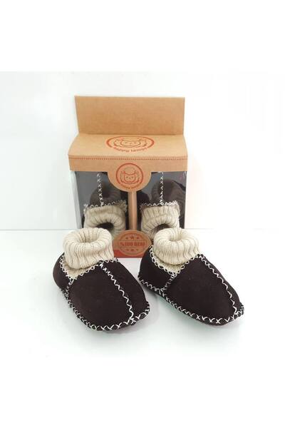bebegen حذاء أطفال من جلد الخروف باللون البني المر مع الصوف الداخلي 014