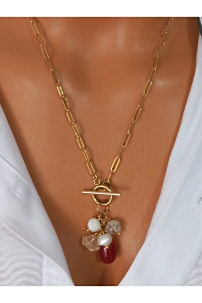 LemaStone قلادة الحظ السعيد: حجر طبيعي (حجر العقيق، حجر السيترين)، لؤلؤ طبيعي