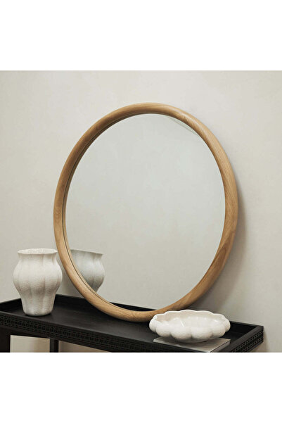 Muummirror 90 cm Doğal Ahşap Duvar Aynası - Ağaç İşçilik Duvar Dekor Aynası