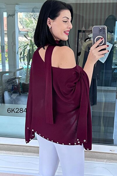 İnce Topuk Scarf Knitwear Poncho 6K284
