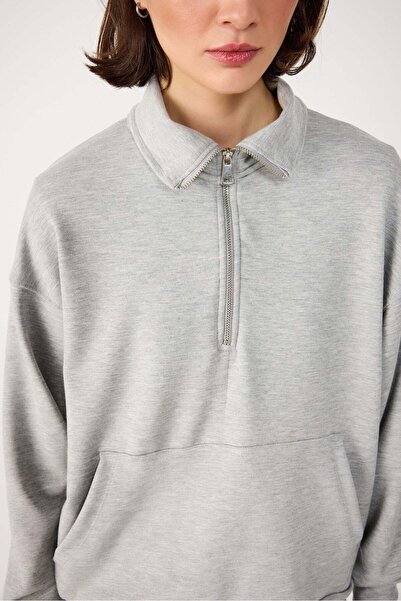 No Matter What Modal-Sweatshirt mit halbem Reißverschluss